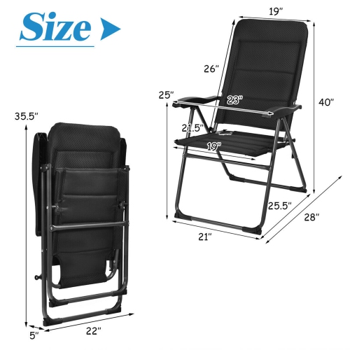 Gymax 2PCS Patio Folding Chairs Back Adjustable Reclining Padded Garden Furniture