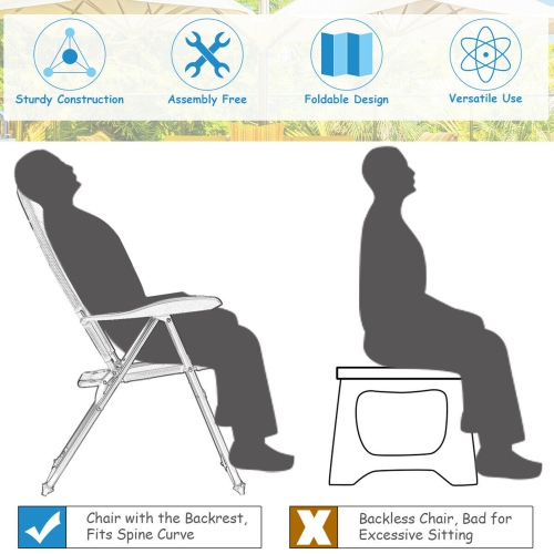 Gymax 2PCS Patio Folding Chairs Back Adjustable Reclining Padded Garden Furniture