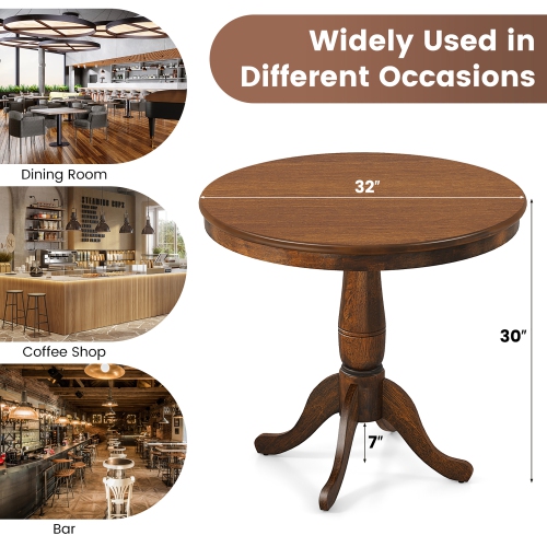 Gymax 32" Round Pedestal Dining Table Kitchen Dining Room Walnut