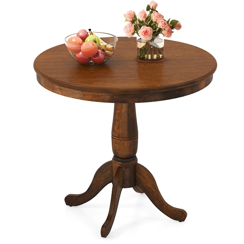 Gymax 32" Round Pedestal Dining Table Kitchen Dining Room Walnut