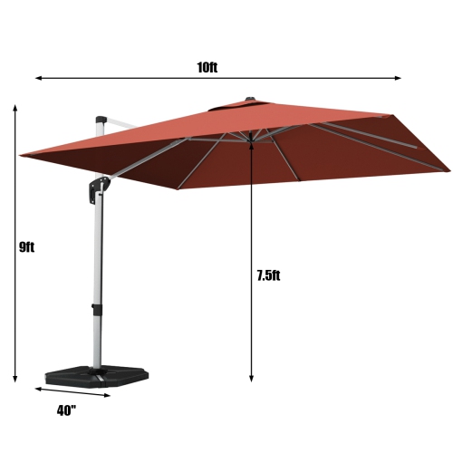 Gymax 10 Ft Square Offset Hanging Patio Umbrella 360 Degree Tilt