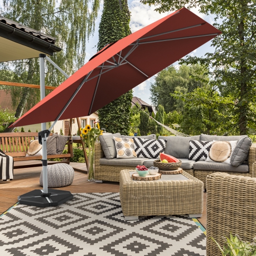 Gymax 10 Ft Square Offset Hanging Patio Umbrella 360 Degree Tilt