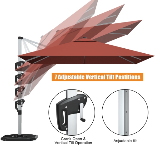 Gymax 10 Ft Square Offset Hanging Patio Umbrella 360 Degree Tilt
