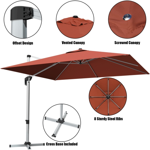 Gymax 10 Ft Square Offset Hanging Patio Umbrella 360 Degree Tilt