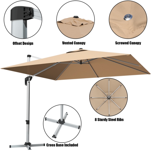 Gymax 10 Ft Square Offset Hanging Patio Umbrella 360 Degree Tilt