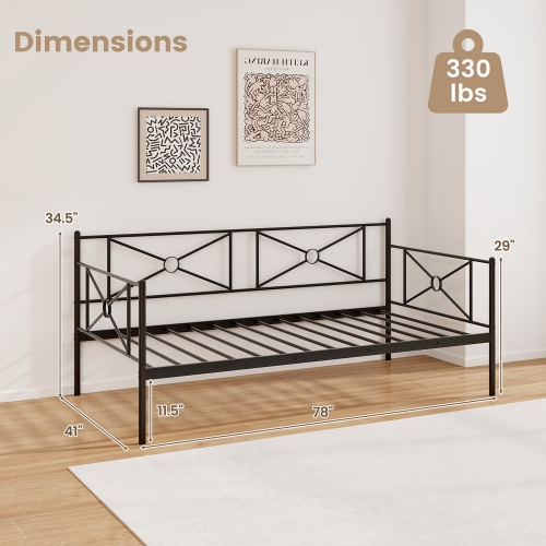 Gymax Metal Daybed Frame Twin Size Mattress Foundation w/ Metal Slat Support Black