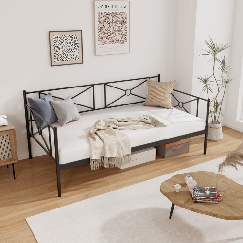 Gymax Metal Daybed Frame Twin Size Mattress Foundation w/ Metal Slat Support Black