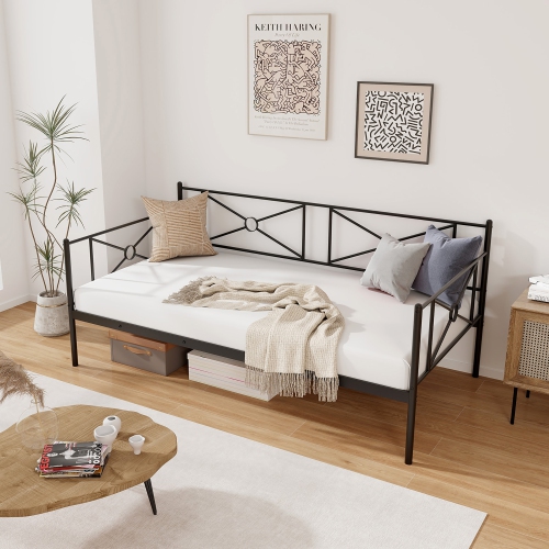 Gymax Metal Daybed Frame Twin Size Mattress Foundation w/ Metal Slat Support Black