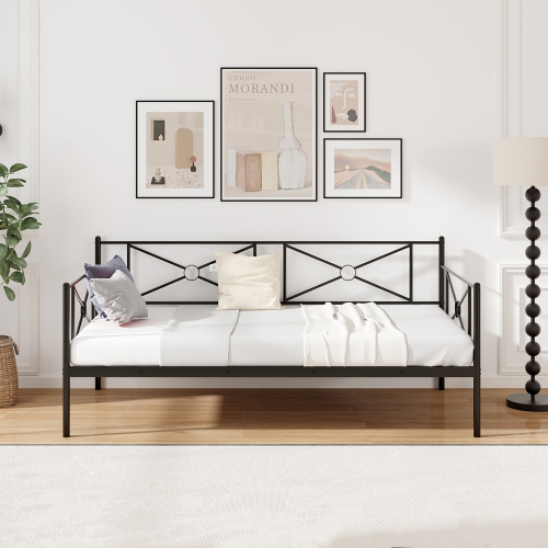 Gymax Metal Daybed Frame Twin Size Mattress Foundation w/ Metal Slat Support Black