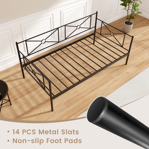 Gymax Metal Daybed Frame Twin Size Mattress Foundation w/ Metal Slat Support Black