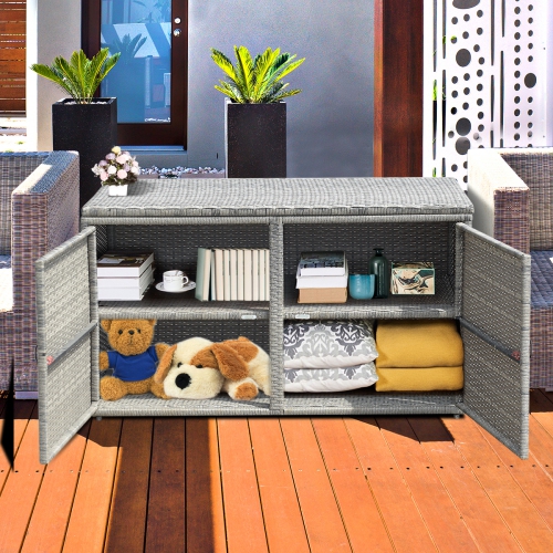 Gymax 88 Gallon Rattan Storage Box Outdoor Patio Container Seat w/ Shelf Door