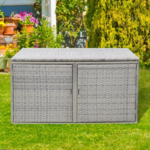 Gymax 88 Gallon Rattan Storage Box Outdoor Patio Container Seat w/ Shelf Door