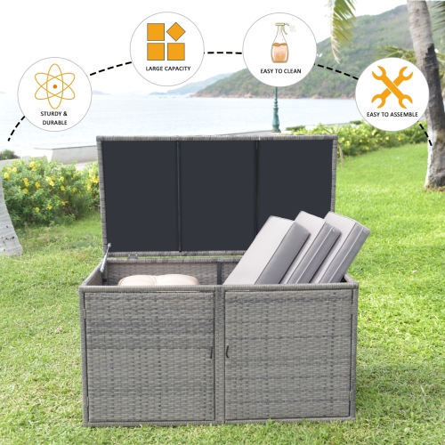 Gymax 88 Gallon Rattan Storage Box Outdoor Patio Container Seat w/ Shelf Door