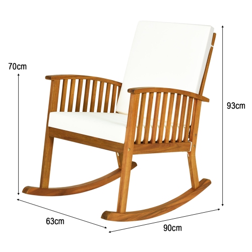 Costway Acacia Wood Rocking Chair Patio Garden Lawn W/ Cushion