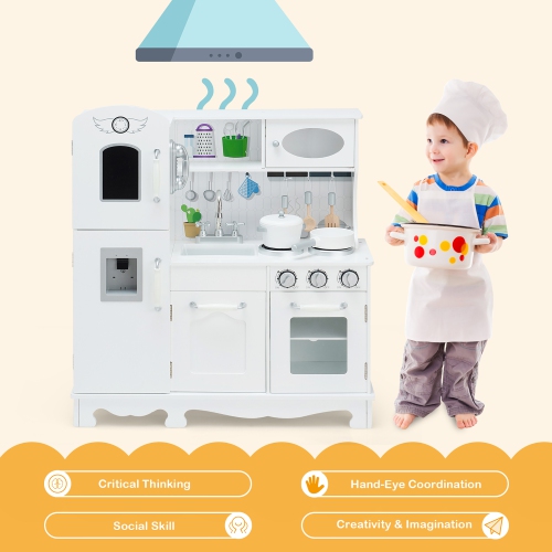 Costway Play Kitchen Pretend Play Cookware Set Toys for Kids w/ Water Dispenser