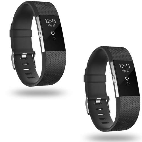 2 Pack For Fitbit Charge 2 Rubber Band Wristband Sport Strap (Black - Small)
