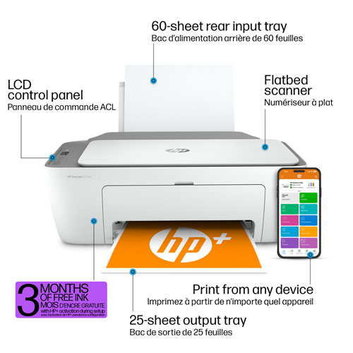 HP DeskJet 2755e Wireless All-In-One Inkjet Printer - HP Instant Ink 3-Month Free Trial Included*