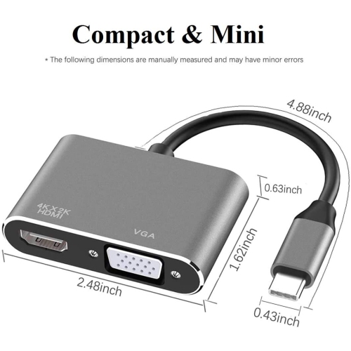 USB C to 4K HDMI VGA Adapter, 2-in-1 USB Type C to Dual VGA HDMI Splitter Converter for Nintendo Switch/MacBook hdmi adapter Surface go, Dell XPS