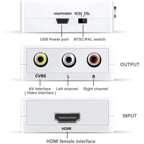 Adaptateur convertisseur audio vidéo composite CVBS HDMI à RCA 1080P HDMI vers AV 3, prise en charge avec câble de chargement USB