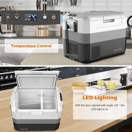 Réfrigérateur Portable à Compression de 55 L, Glacière Éléctrique de 100-240V/12V/24V, Réfrigérateur de Voiture avec Porte à Deux Voies, -26℃ à +