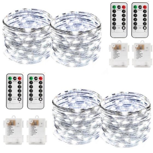 ISTAR  Remote Control Timer 100 Led Fairy Lights 4 Set, 8 Modes, Waterproof, Bright Copper Wire, for Bedroom Decor, Wedding, Decor (Cool White)