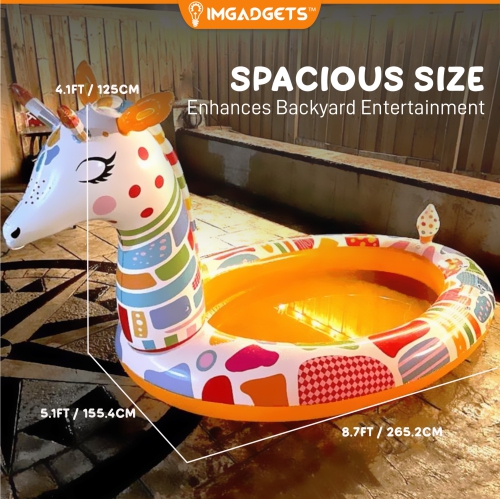 H2OGO! Groovy Giraffe Inflatable Play Pool For Kids with Built-in Water Sprayer 2.66m x 1.57m x 1.27m | Animal Pool for Backyard | Perfect for Kids |