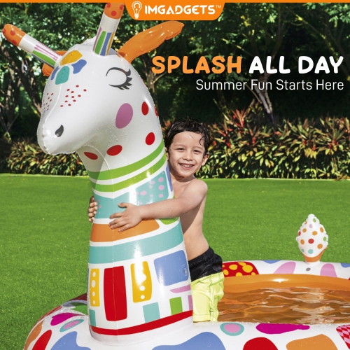H2OGO! Groovy Giraffe Inflatable Play Pool For Kids with Built-in Water Sprayer 2.66m x 1.57m x 1.27m | Animal Pool for Backyard | Perfect for Kids |