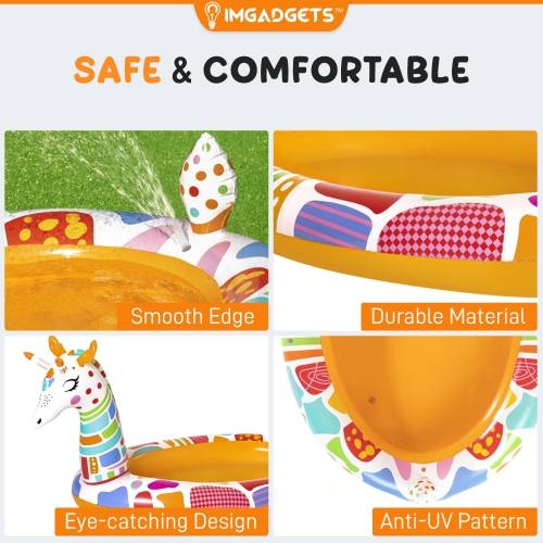 H2OGO! Groovy Giraffe Inflatable Play Pool For Kids with Built-in Water Sprayer 2.66m x 1.57m x 1.27m | Animal Pool for Backyard | Perfect for Kids |