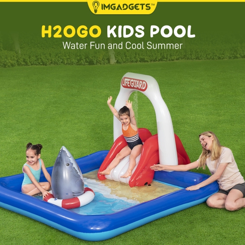 Lifeguard Tower Pool Play Center For Kids 2.74m x 1.98m x 1.37m | Detachable Water Slide & Sprinkler, Landing Cushion & Inflatable Collapsible