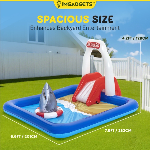 Lifeguard Tower Pool Play Center For Kids 2.74m x 1.98m x 1.37m | Detachable Water Slide & Sprinkler, Landing Cushion & Inflatable Collapsible