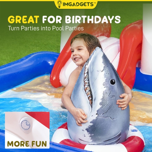 Lifeguard Tower Pool Play Center For Kids 2.74m x 1.98m x 1.37m | Detachable Water Slide & Sprinkler, Landing Cushion & Inflatable Collapsible