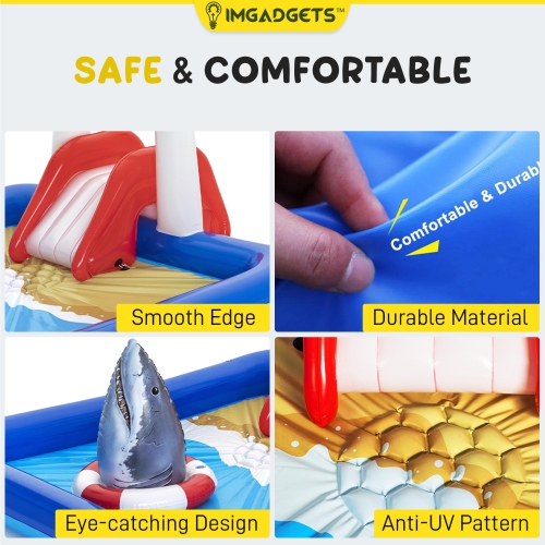 Lifeguard Tower Pool Play Center For Kids 2.74m x 1.98m x 1.37m | Detachable Water Slide & Sprinkler, Landing Cushion & Inflatable Collapsible