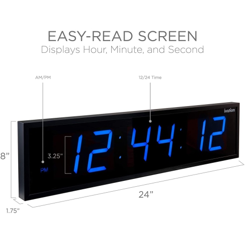 DBTech Huge 30 Inch Large Oversized Digital LED Clock Blue LED, 30 inch