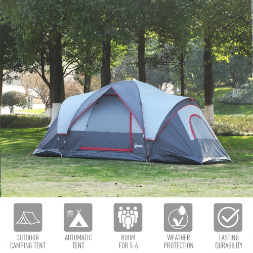 Outsunny Outdoor Camping Tent For 5-6 W/ Build-in Bag, Lighting Hook