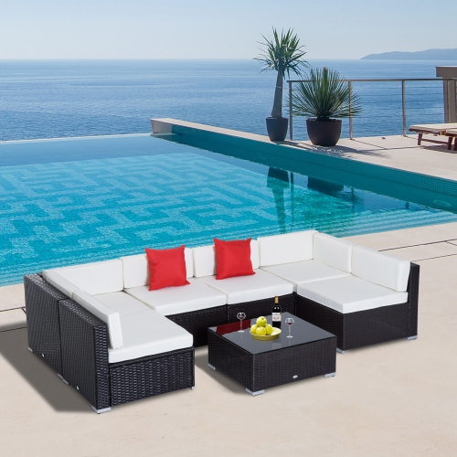 Outsunny 7 Pieces Garden Wicker Sectional Sofa Set Patio Outdoor Furniture