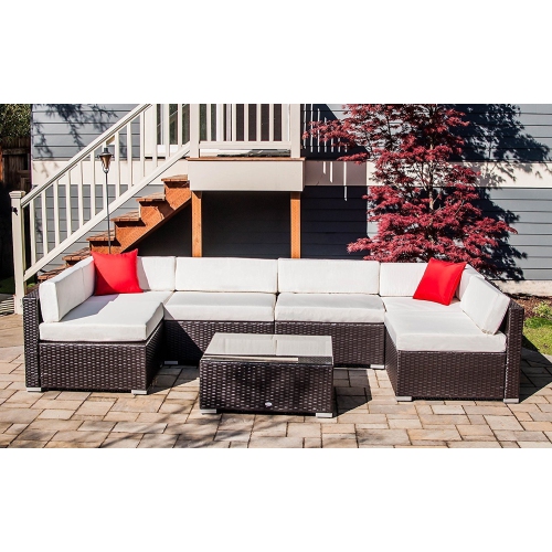 Outsunny 7 Pieces Garden Wicker Sectional Sofa Set Patio Outdoor Furniture