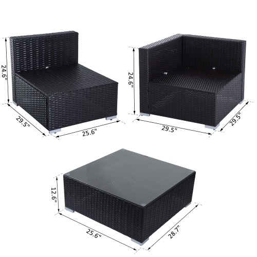 Outsunny 7 Pieces Garden Wicker Sectional Sofa Set Patio Outdoor Furniture