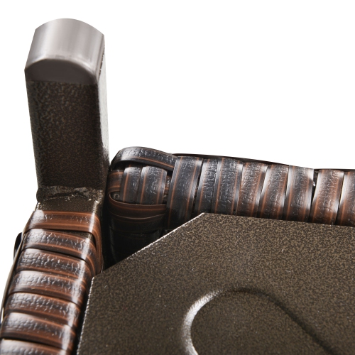 Outsunny 22" Outdoor Rattan Wicker Patio Coffee Table with Umbrella Hole, Patio Side Table with Slatted Metal Top, Suitable for Garden, Backyard,