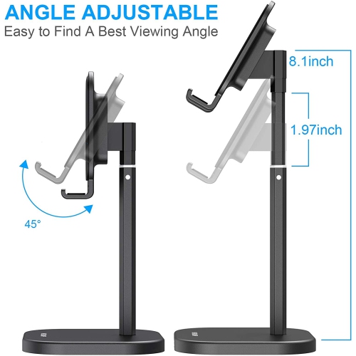 Wingomart- Cell Phone Stand, tablet holder Portable Desktop Stand Adjustable Height and Angle Phone Holder Aluminum Metal Stand Compatible with