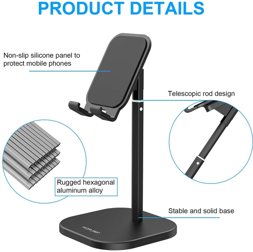 Wingomart- Cell Phone Stand, tablet holder Portable Desktop Stand Adjustable Height and Angle Phone Holder Aluminum Metal Stand Compatible with