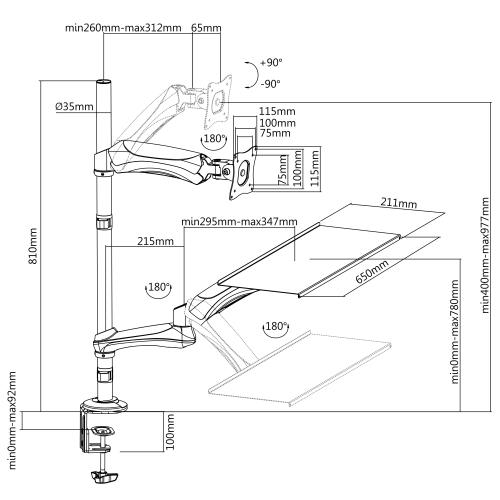 TygerClaw Desk Mount with Keyboard Holder