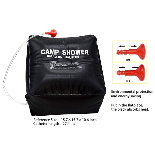 ISTAR 10 Gallon / 40L Solar Shower Bag, Solar Heating, Camping, 45 ° C Hot Water Shower Bag, Hiking, Mountaineering