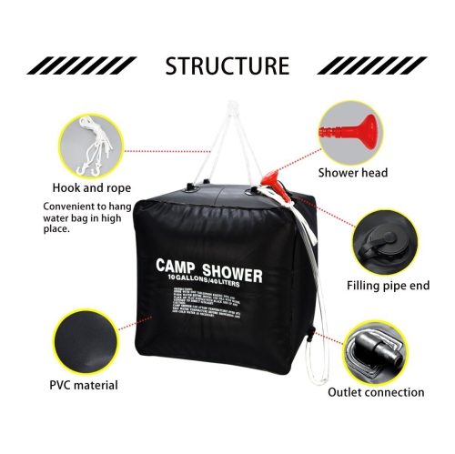 ISTAR 10 Gallon / 40L Solar Shower Bag, Solar Heating, Camping, 45 ° C Hot Water Shower Bag, Hiking, Mountaineering