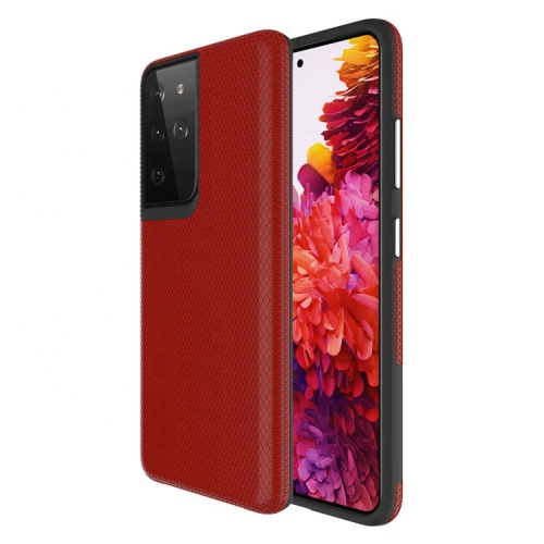 CC  Topsave Triangle Pattern PC Back+Inner Tpu Dual Layer Hybrid Case for Samsung S21 Ultra In Red