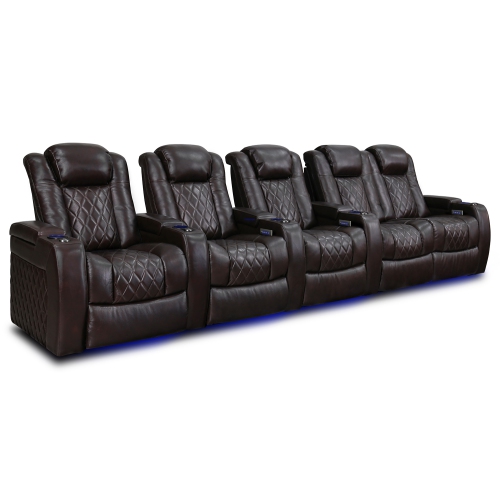 VALENCIA SEATING Tuscany Top Grain 11000 Italian Nappa Leather Power Reclining, Lumbar, Dark Chocolate Home Theatre Seating 5-Seat Loveseat Right Awesome home theater seats