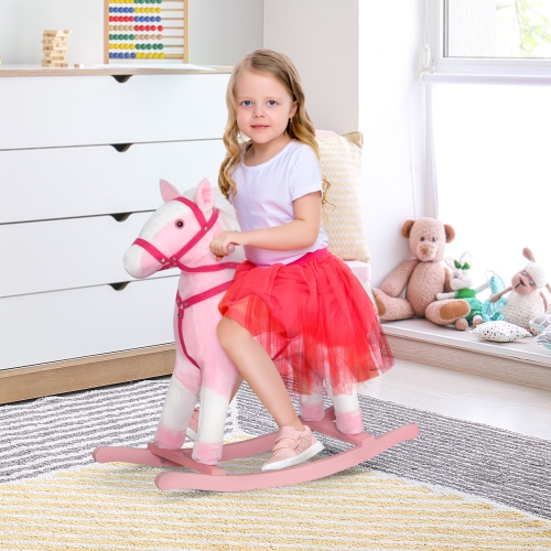 Qaba Rocking Plush Horse Pony Children Kid Ride on Toy w/ Realistic Sound