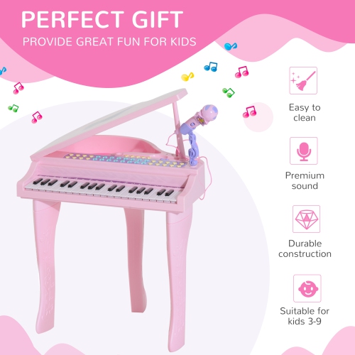 Qaba Mini Electronic Musical Piano 37 Key Keyboard Kids Toy Microphone Stool