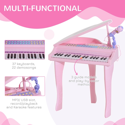 Qaba Mini Electronic Musical Piano 37 Key Keyboard Kids Toy Microphone Stool