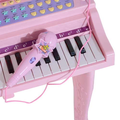 Qaba Mini Electronic Musical Piano 37 Key Keyboard Kids Toy Microphone Stool