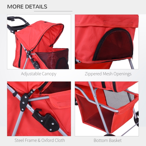 PawHut Pet Stroller Foldable Cup Holder with Storage 4 Wheels Red
